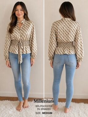 Millenium Polka Dot Satin Blouse Size Medium
